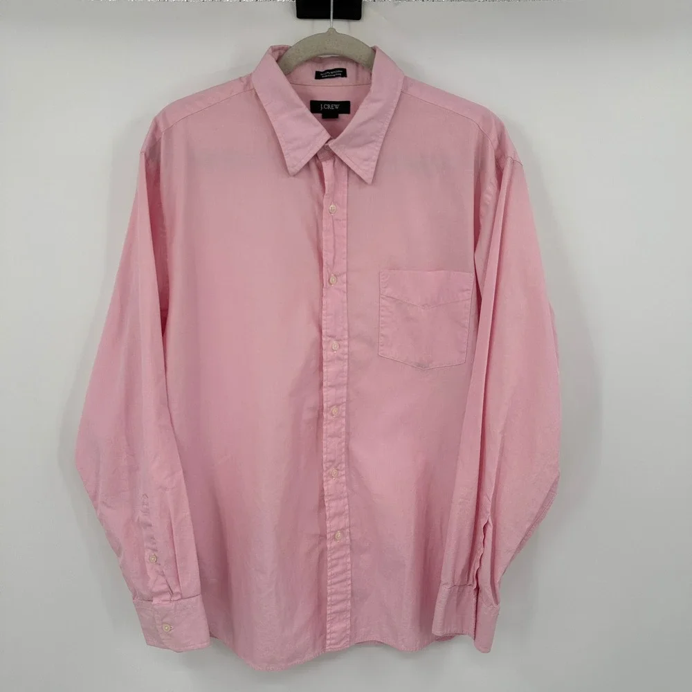 J Crew Long Sleeve Pink Cotton Button Down Dress‎ Shirt Men's Size Large 16-16.5